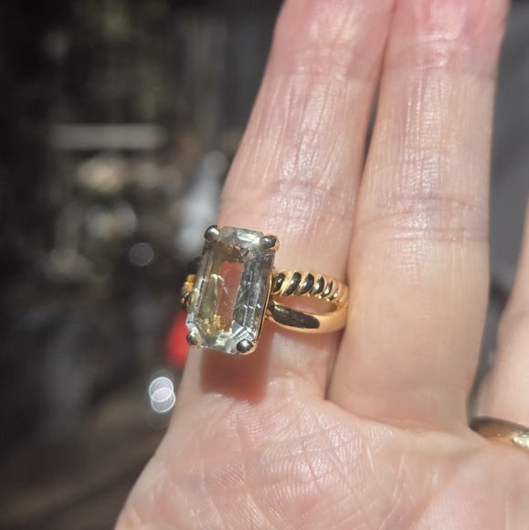 Green Amethyst 8k emerald cut sterling & gold ring sz9 - Picture 6 of 11